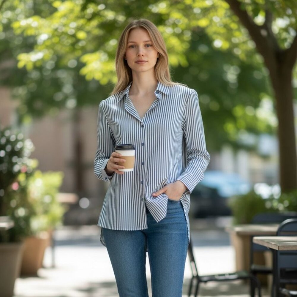 Zara Blue & White Striped Button Down Shirt | Classic Tailored Blouse | NWOT - Picture 5 of 7